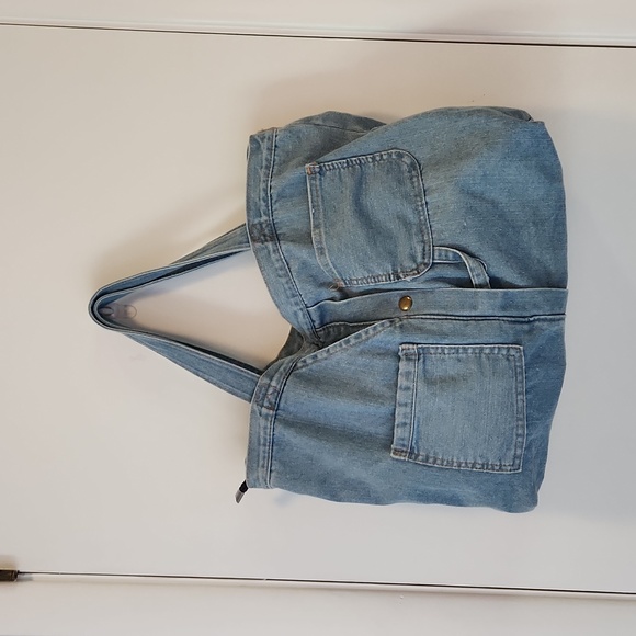 Denim Zip Top Hobo Bag / Tote Bag / Vintage Zipper Closure - Picture 7 of 7